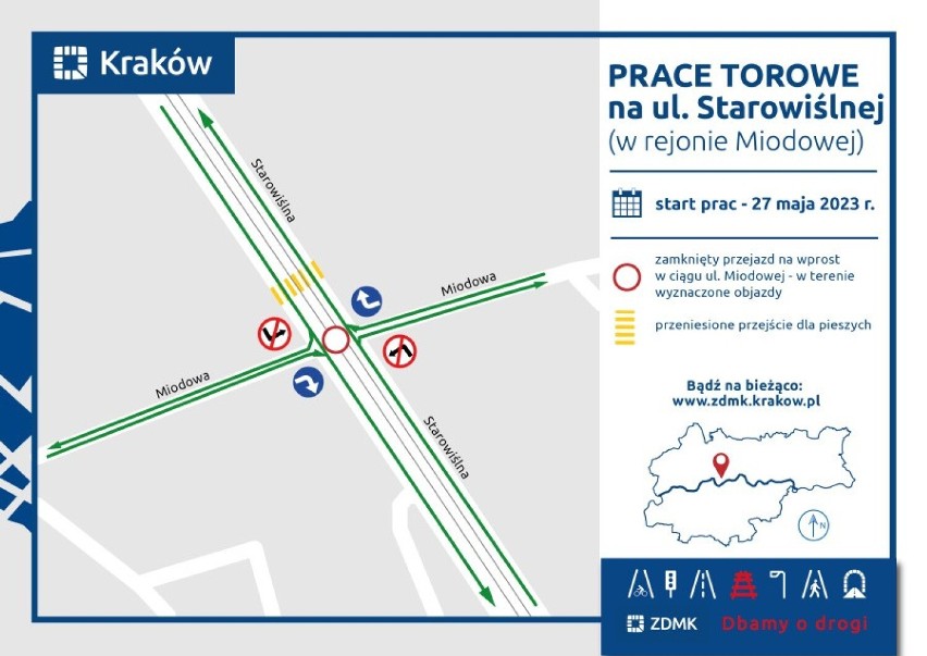 Kraków. Tramwaje przez tydzień nie przejadą ulicą Starowiślną