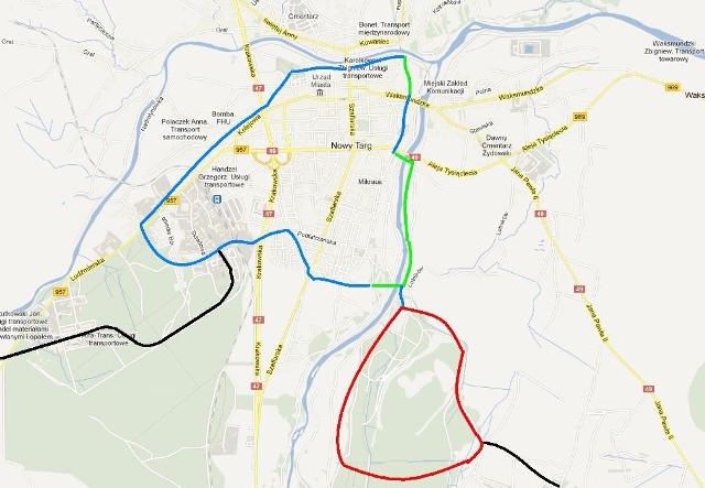 Kolor zielony - trasy już istniejące lub takie, które powstaną do końca 2012 r.  kolor czerwony - trasa odłożona na przyszłość  kolor czarny - trasy, które wybudują inne gminy kolor niebieski - trasy, których budowa powinna się zakończyć do 2018 r.