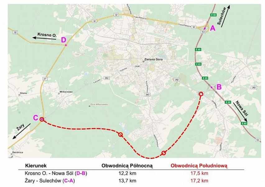 Południowa obwodnica Zielonej Góry ma połączyć drogę krajowa...