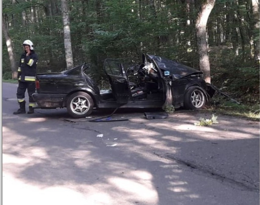 Powiat pucki: wypadek na trasie Darzlubie - Mechowo. BMW uderzyło w drzewo (15.07.2019) | NADMORSKA KRONIKA POLICYJNA