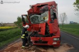 Wypadek samochodów ciężarowych na drodze krajowej nr 15/25 [ZDJĘCIA]