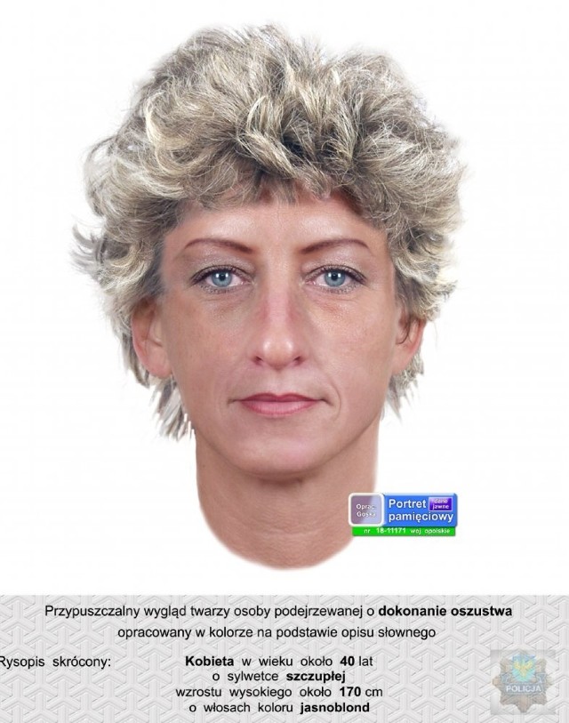 Publikujemy portret pamięciowy kobiety podejrzanej o oszustwo metodą "na wnuczka".