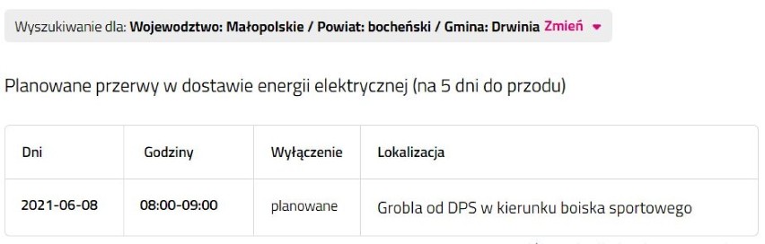 Wyłączenia prądu w powiecie bocheńskim, 7.06.2021