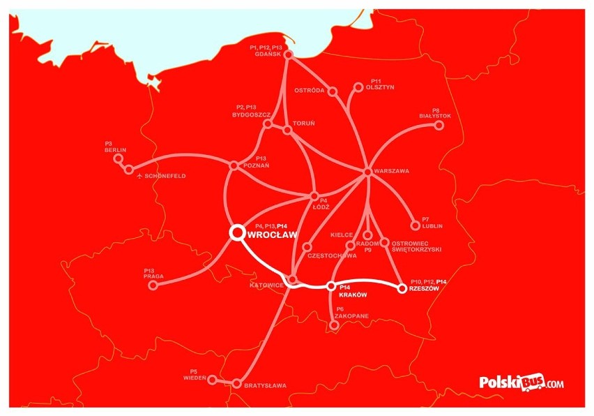 Trasa Linii P14 Wrocław-Rzeszów