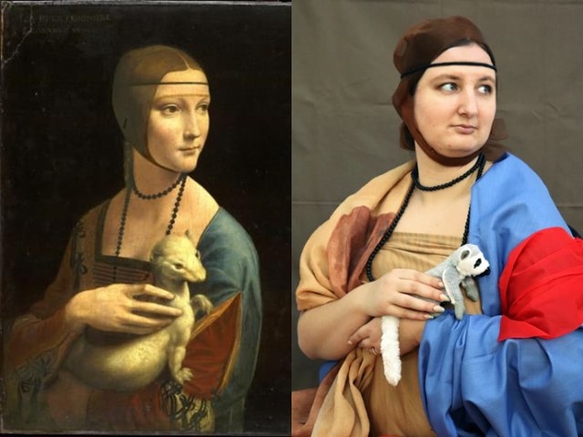 Aleksandra jako "Dama z gronostajem" Leonarda da Vinci