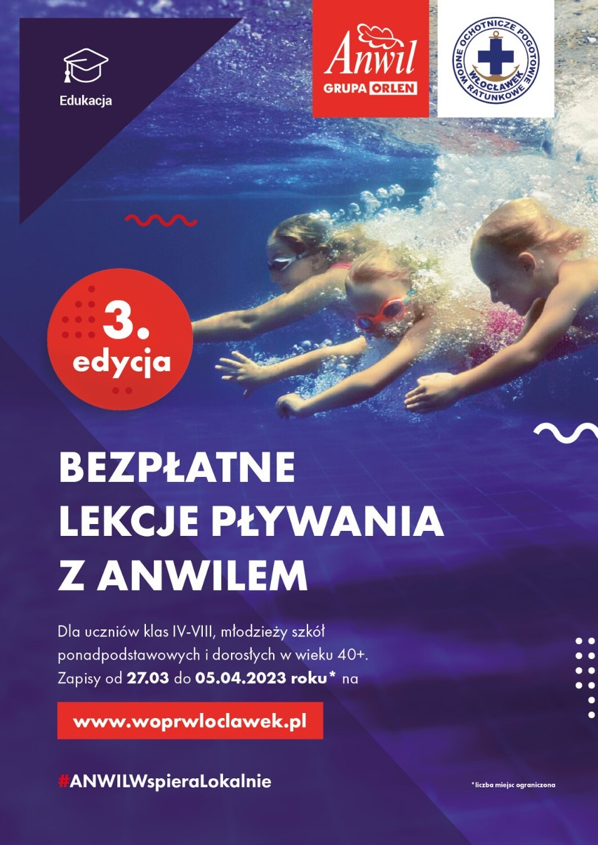 Darmowa nauka pływania dla mieszkańców Włocławka i okolic. ANWIL i WOPR zapraszają