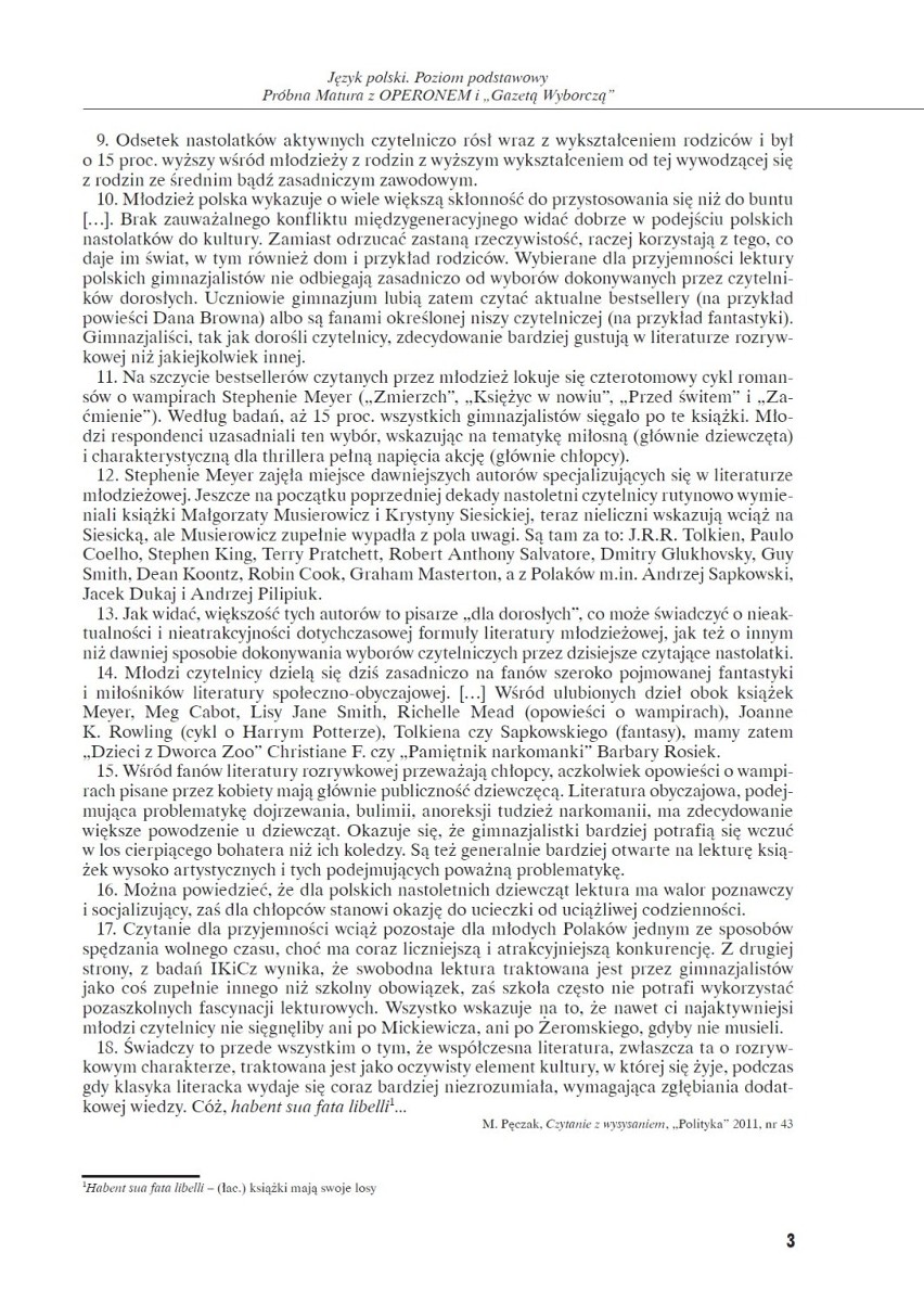 Próbna matura 2014/ 2015 z Operonem. Egzamin z języka polskiego 25.11 [TEMATY,ARKUSZE, ODPOWIEDZI]