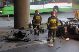Śmiertelny wypadek na ul. Diamentowej: BMW wbiło się w wiadukt (ZDJĘCIA)