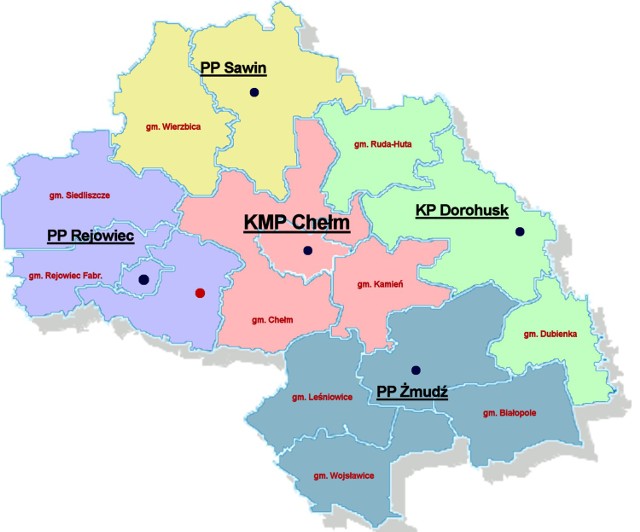 Nowa struktura organizacyjna KMP Chełm (kliknij aby powiększyć mapę)