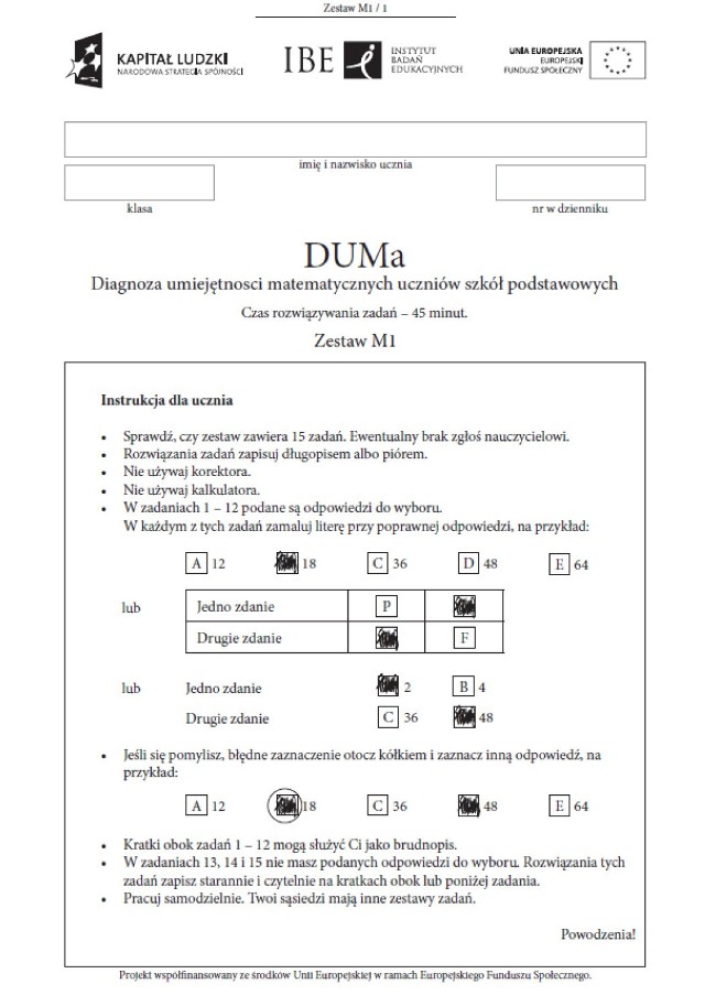 TEST Piątoklasisty DUMa 2014 [PYTANIA, ZADANIA, ODPOWIEDZI]