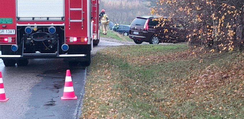 Moszczenica. Zderzenie samochodów osobowych. Ruch na drodze gminnej odbywa się wahadłowo