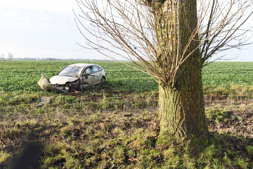 Citroen na polu. Zdarzenie drogowe pod Ględowem