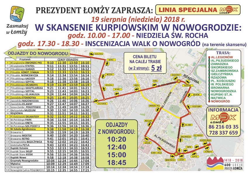 Rozkład jazdy linii specjalnej MPK Łomża do Nowogrodu