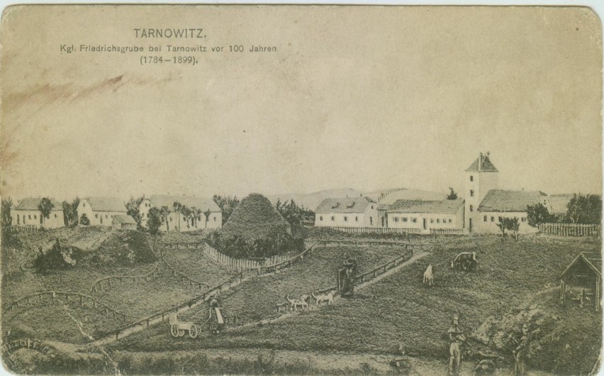 Widok na budynki Kopalnię Fryderyk i pamiątkowy kopiec, 1913...