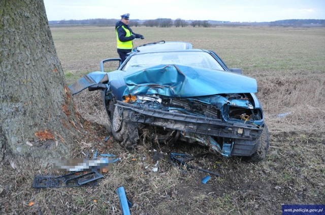 Wypadek w Bagnie. Pijany kierowca uderzył w drzewo i uciekł