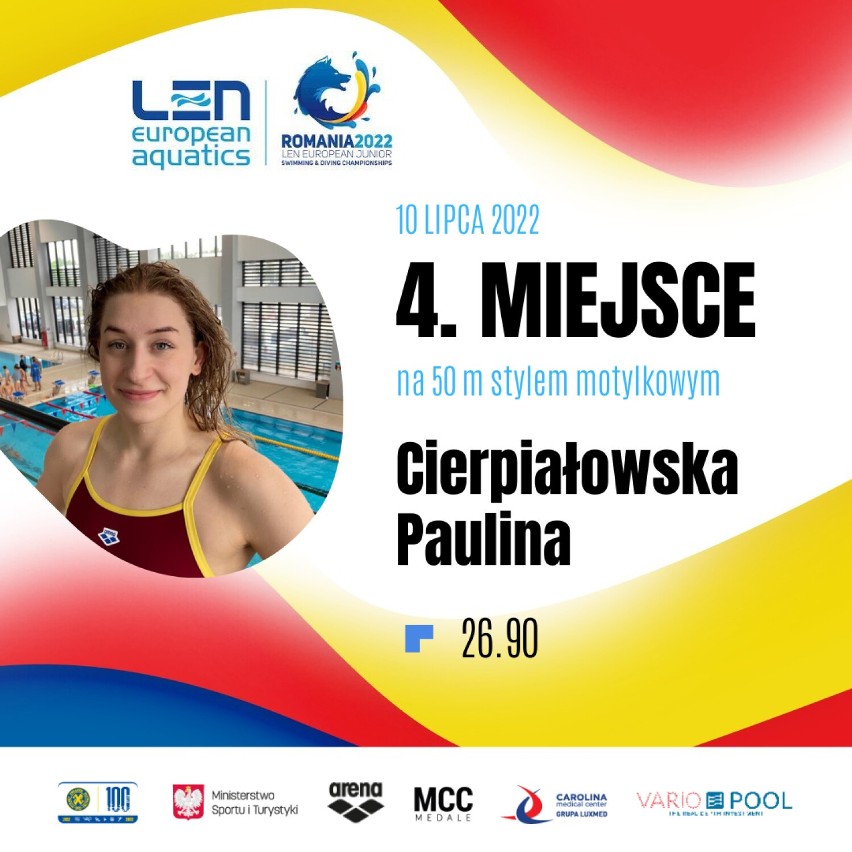 Pływanie. Paulina Cierpiałowska na mistrzostwach Europy juniorów w Rumunii. Po sukcesie w sztafecie była bardzo blisko medalu indywidualnego