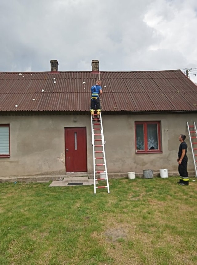 Usuwanie skutków gradobicia, zabezpieczanie budynków mieszkalnych po czerwcowym gradobiciu w gminie Mniszków