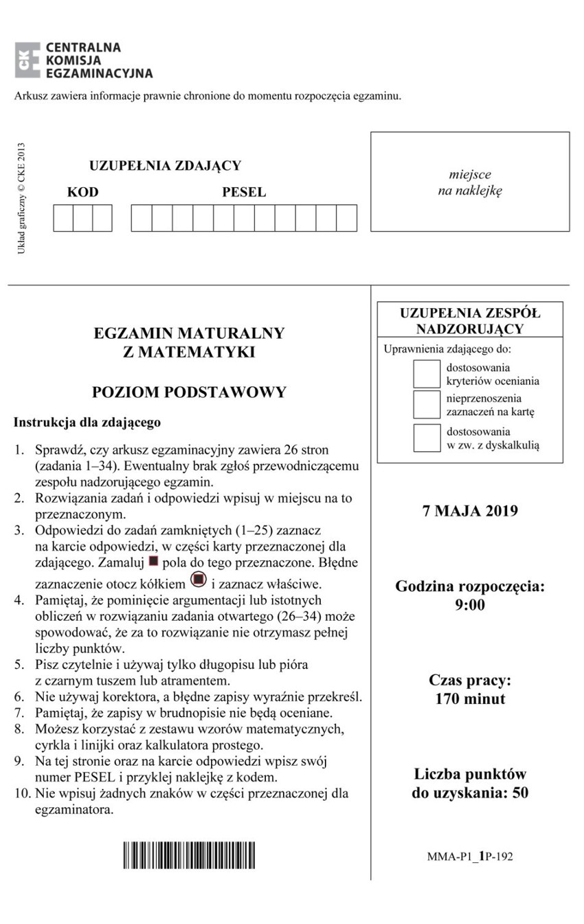 Matura 2019 matematyka arkusze CKE. Odpowiedzi. Matura 2019 matematyka poziom podstawowy. Egzamin z matematyki matura 2019 - podstawa