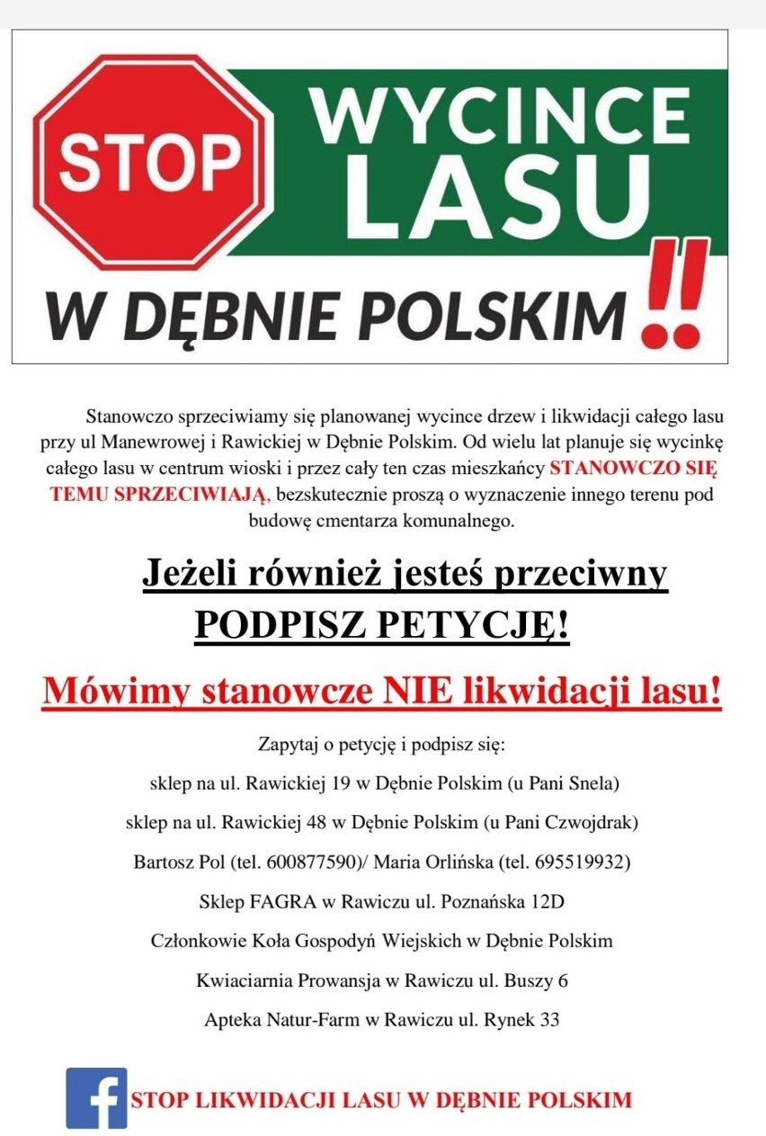 Rawicz. Mieszkańcy Dębna Polskiego nie chcą wycinki lasu pod budowę nowego cmentarza. Zapowiadają walkę wszelkimi sposobami