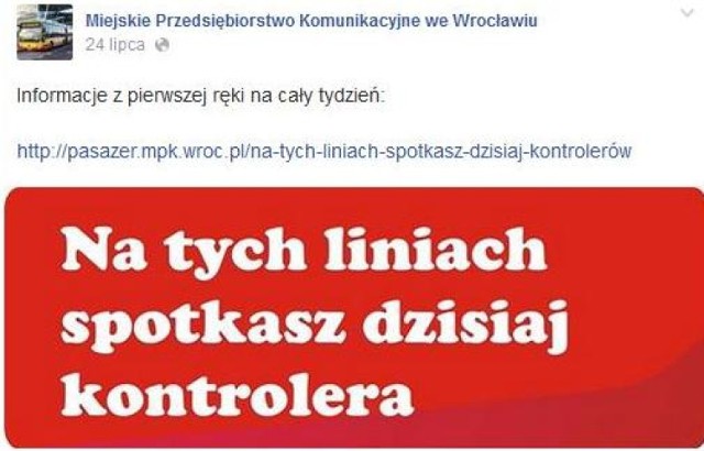 Gdzie dzisiaj będą kontrole biletów? Na Facebooku informuje o tym MPK Wrocław