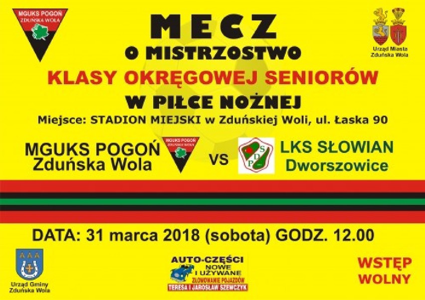 Seniorzy Pogoni Zduńska Wola zagrają w sobotę ze Słowianem Dworszowice  