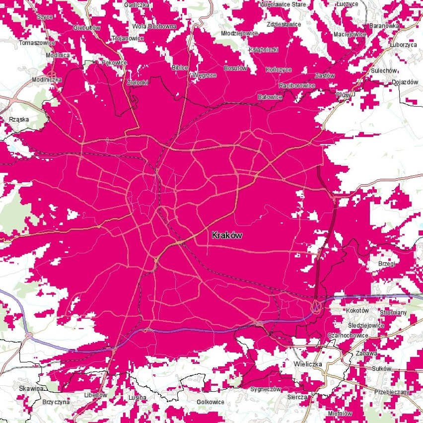 Zasięg sieci 5G w Krakowie od T-Mobile