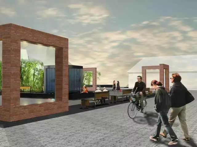 Przebudowa centrum w Łazach: To wizualizacja prezentująca to, jak ma wyglądać plac przed biblioteką.