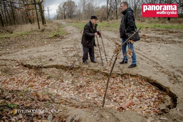 Na koronie nasypu przy 65 km linii kolejowej nr 274 z Wrocławia do Wałbrzycha zaczęło tworzyć się głębokie zapadlisko