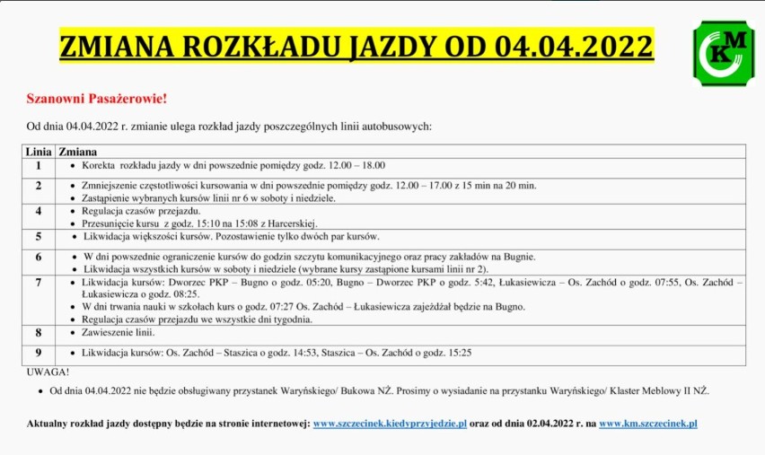 Założenia nowego odchudzonego rozkładu jazdy KM Szczecinek