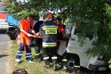 Wypadek w Sulisławiu. Bus uderzył w drzewo [ZDJĘCIA]