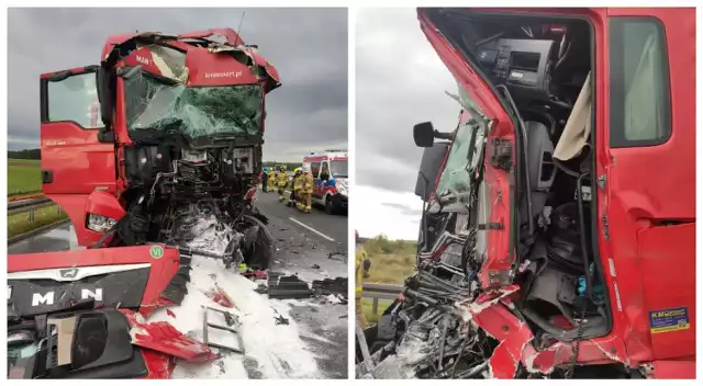 Zderzenie trzech ciężarówek na autostradzie A4 na wysokości Strzelec Opolskich. Jeden z kierowców był zakleszczony w kabinie.