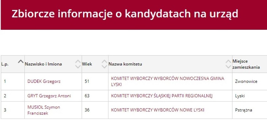 POWIAT RYBNICKI Wybory 2018: Lyski