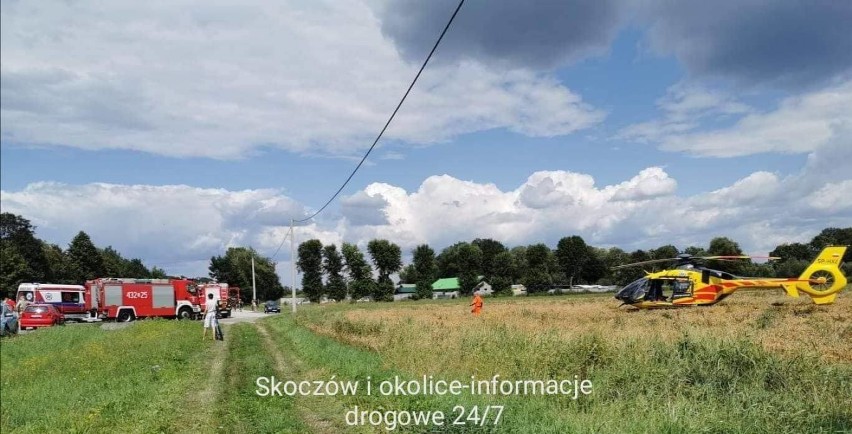Wypadek z udziałem motocyklisty na wiślance w Drogomyślu. Lądował śmigłowiec LPR