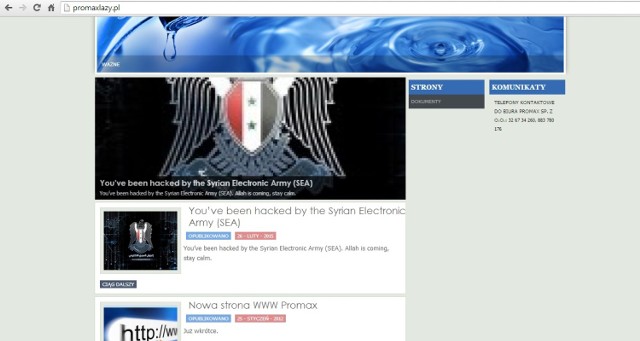 Hakerzy zaatakowali stronę Promax Łazy.