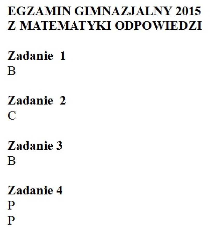 Egzamin gimnazjalny 2015: matematyka - ODPOWIEDZI