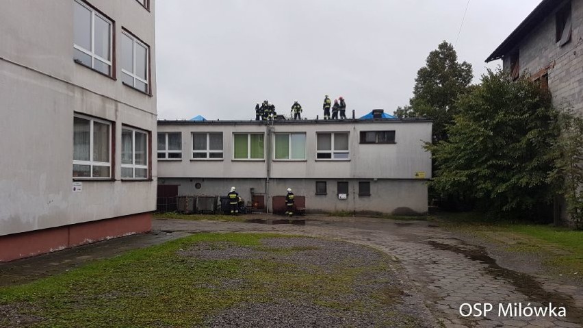 Zalane pomieszczenia w budynku Liceum Ogólnokształcącym w Milówce