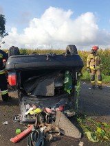 Wypadek pod Brzeziną. Kierująca samochodem osobowym straciła panowanie nad pojazdem i dachowała