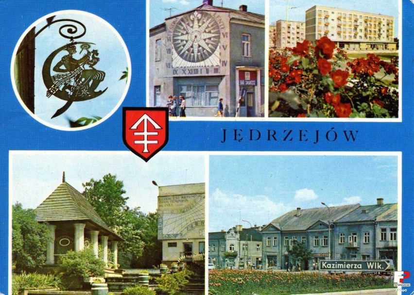 Jędrzejów, lata 1975-1980. Na pocztówce: Zegar słoneczny....
