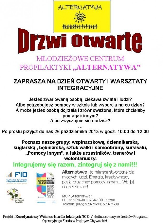 Centrum Alternatywa w Lesznie zaprasza w najbliższą sobotę...