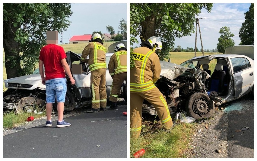 Poważny wypadek w gminie Brześć Kujawski. Opel uderzył w drzewo [zdjęcia]