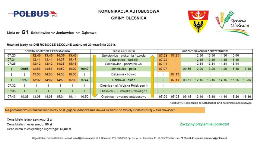 Zmieni się rozkład jazdy Komunikacji Autobusowej Gminy Oleśnica