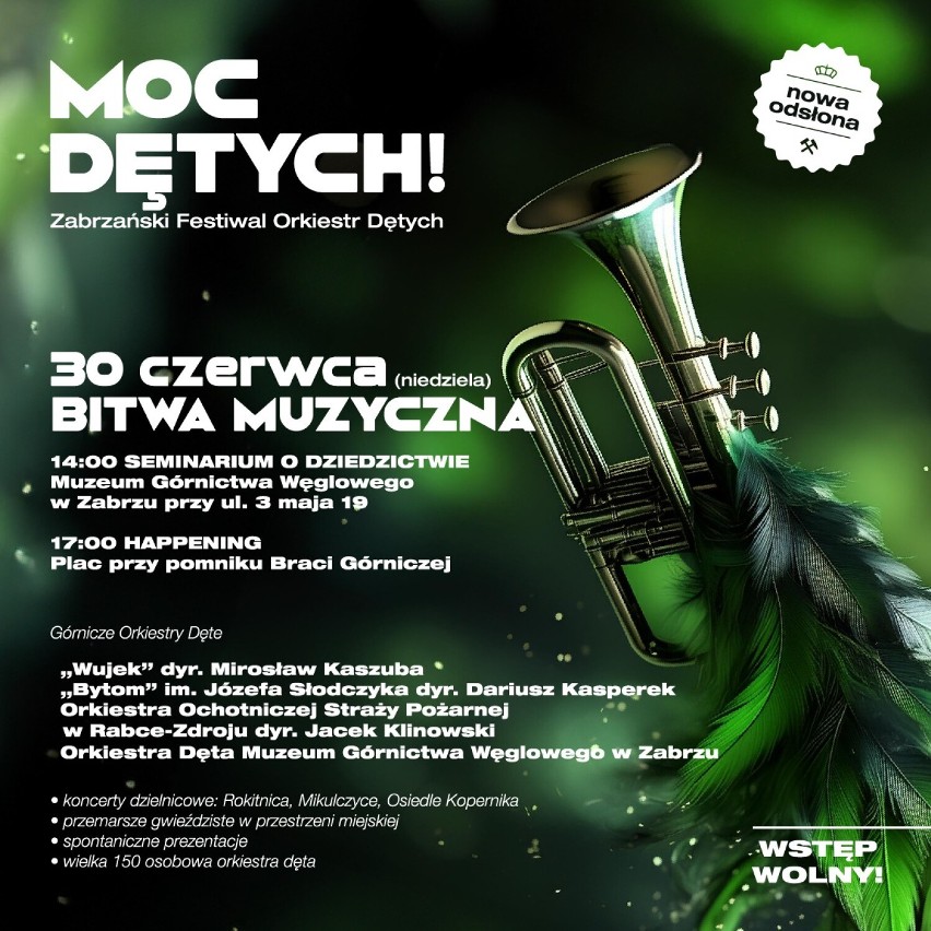 Trzydniowy festiwal w Zabrzu! Lubiane hity, potańcówka i bitwa muzyczna. Oto program MOC DĘTYCH – Zabrzański Festiwal Orkiestr Dętych