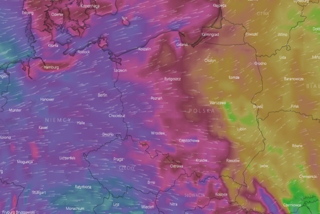 Niebezpieczna pogoda ma się utrzymać przez kilka dni. Wichurze ma towarzyszyć deszcz, a miejscami nawet burze. 
zdjęcie: windy.com.pl