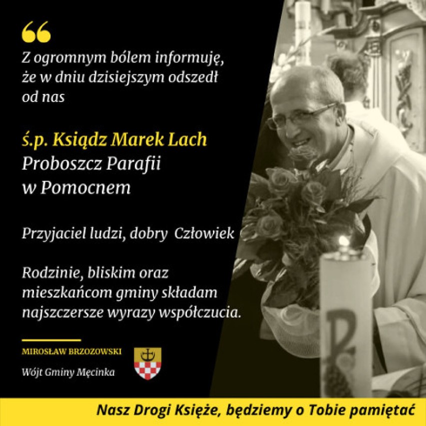 Kondolencje dla rodziny i bliskich zmarłego księdza od wójta...