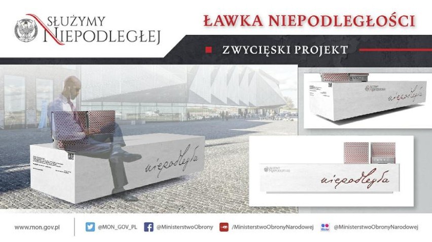 Ławka niepodległości w Piotrkowie stanie przy wieży ciśnień