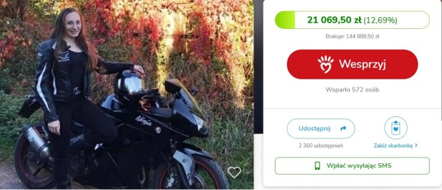 Po wypadku młoda motocyklistka doznała urazów wielonarządowych i urazu czaszkowo - mózgowego. 22-latka ma także liczne złamania i uszkodzenie kręgosłupa.