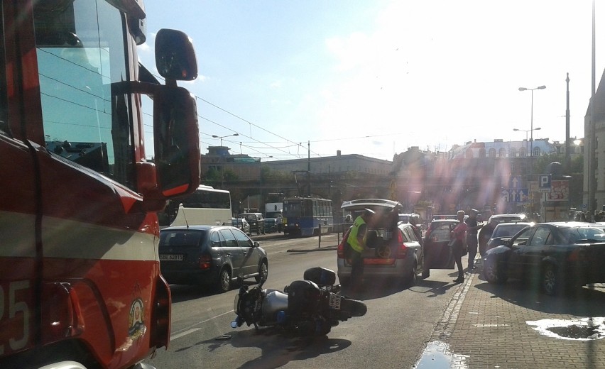 Kraków. Zderzenie motocykla z osobówką, ranny policjant