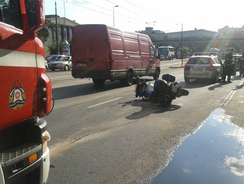 Kraków. Zderzenie motocykla z osobówką, ranny policjant