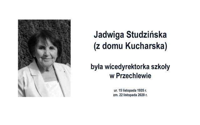 Nie żyje była wicedyrektorka szkoły w Przechlewie Jadwiga Studzińska (z domu Kucharska)