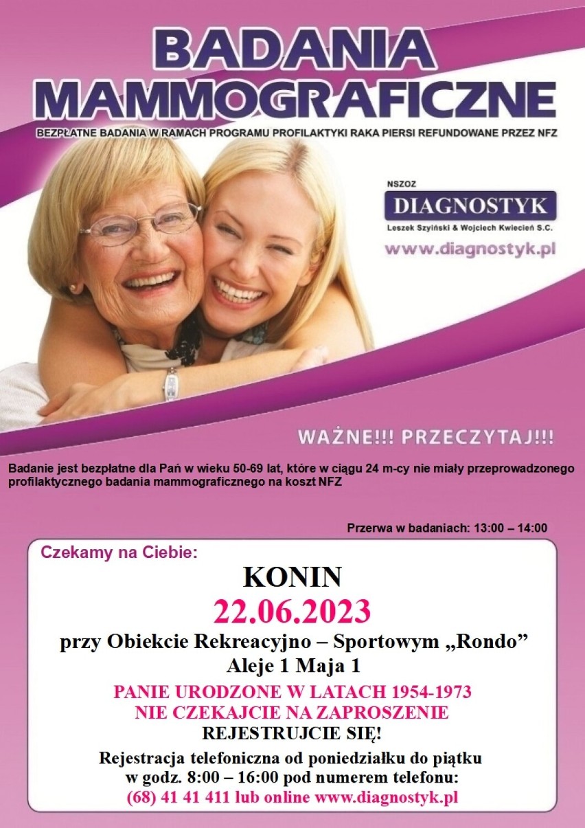 Nieodpłatne badania mammograficzne dla mieszkanek Konina w wieku od 50 do 69 lat. Gdzie i kiedy? 